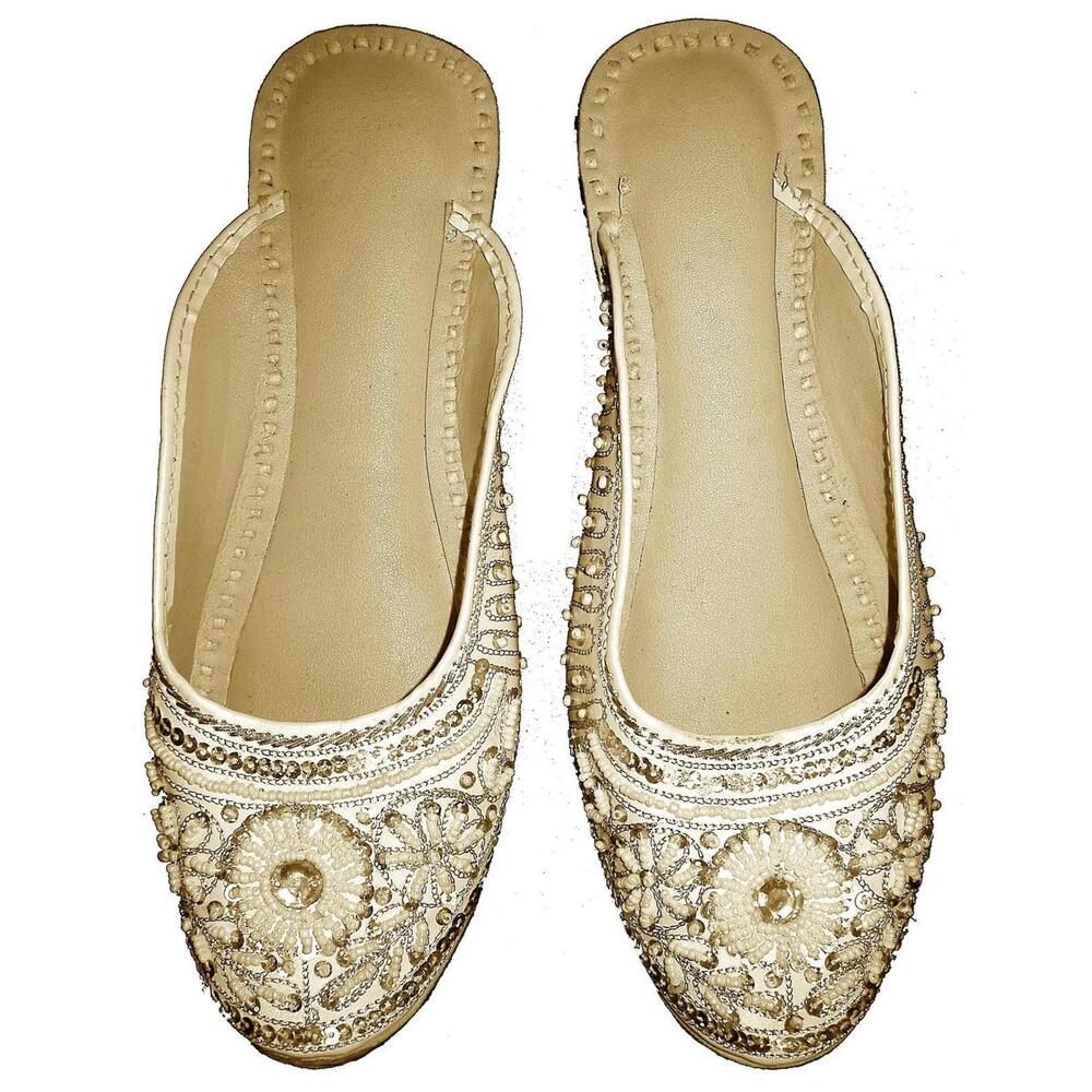 Leather Beaded Slippers WHITE/CREAM/BEIGE size 4 only